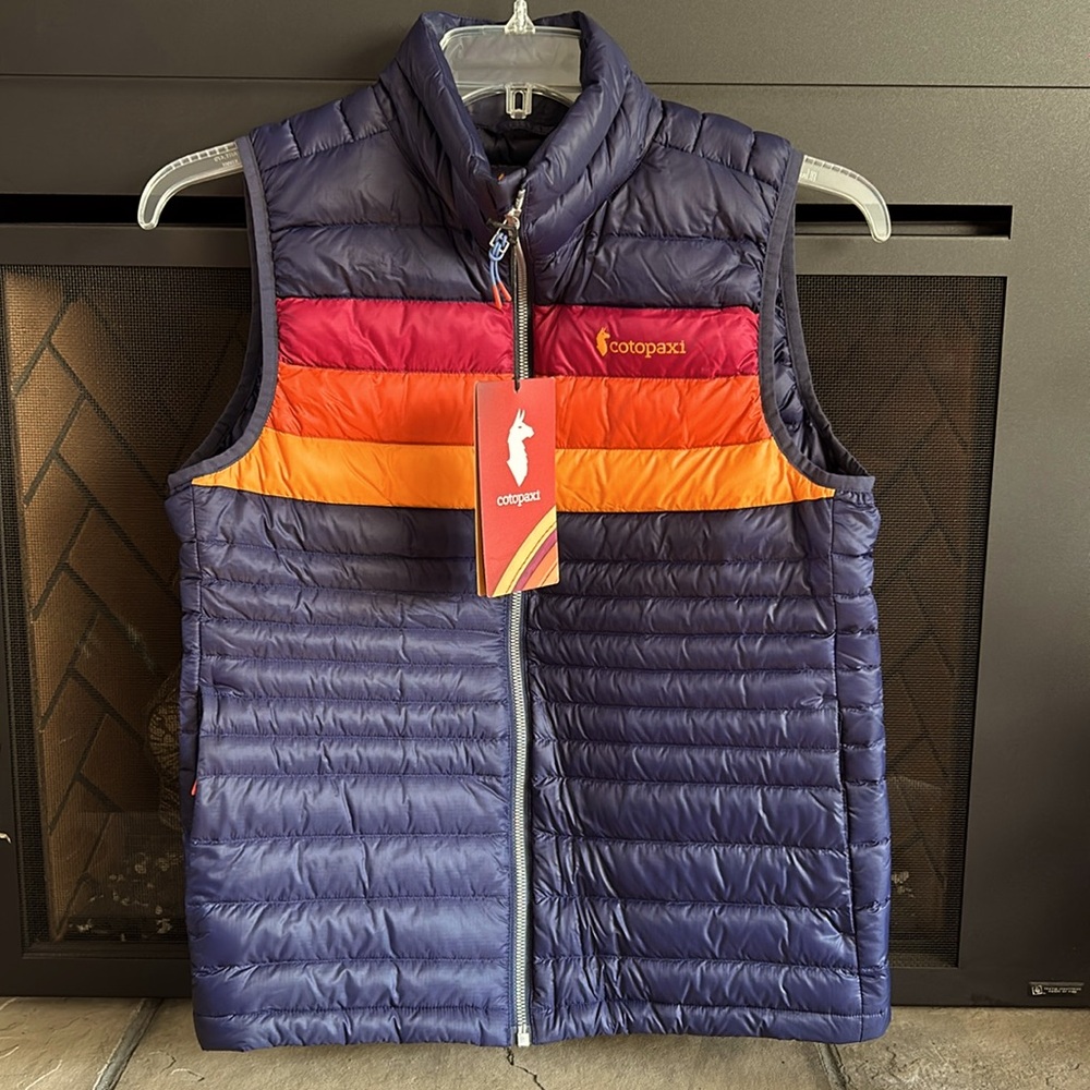 Cotopaxi Fuego down vest women’s M Maritime & Raspberry Stripes NWT